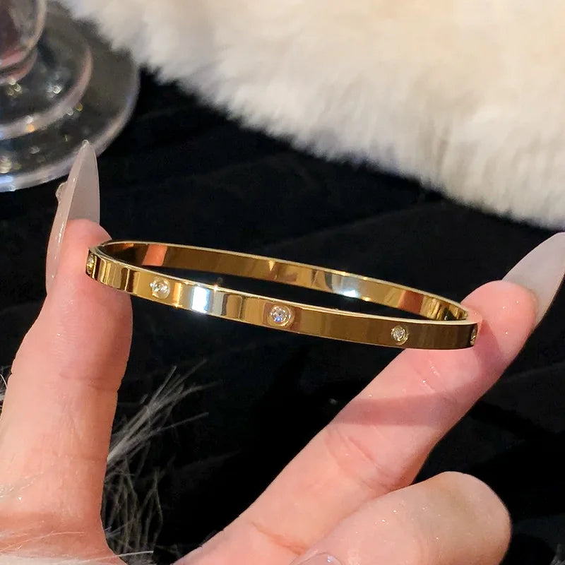 Gold Plated Zircon Inlay Stainless Steel Bangle
