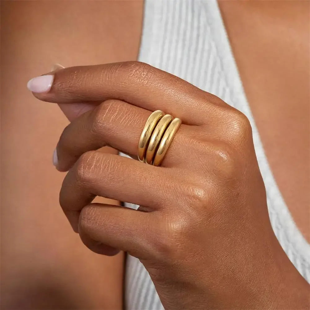 18K Gold Plated Triple Layer Circle Knuckle Ring