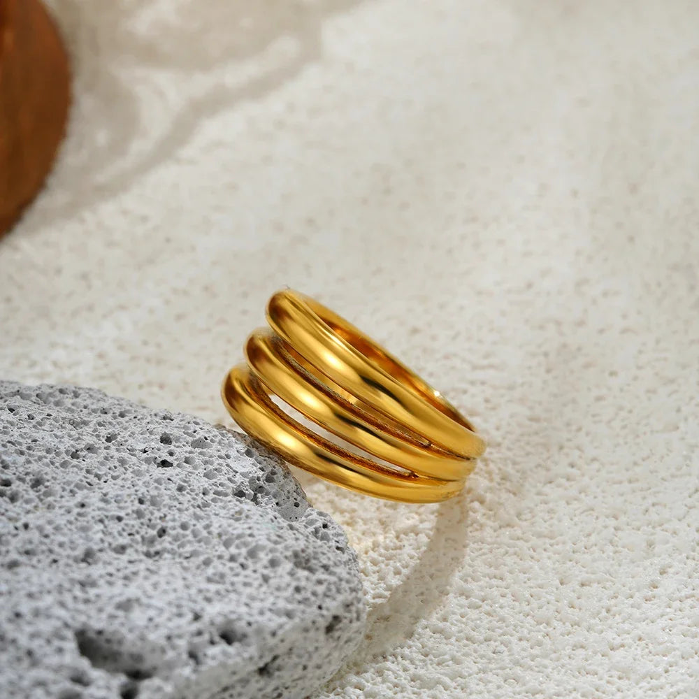 18K Gold Plated Triple Layer Circle Knuckle Ring