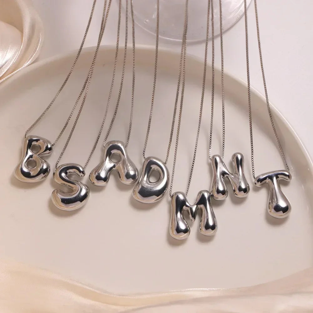 Silver Colour Chunky Bubble Initial Letter Pendant