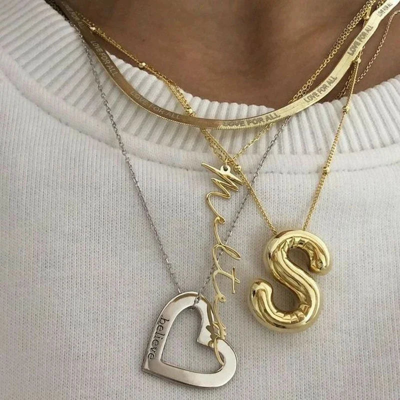 Delicate Chunky Alphabet Balloon Bubble Initial Pendant Necklace