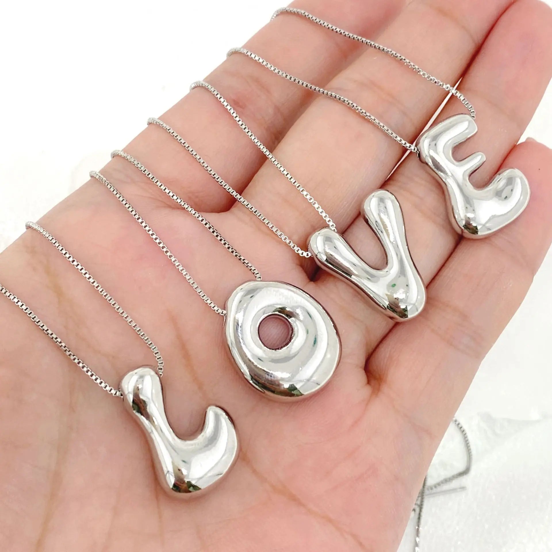 Silver Colour Chunky Bubble Initial Letter Pendant
