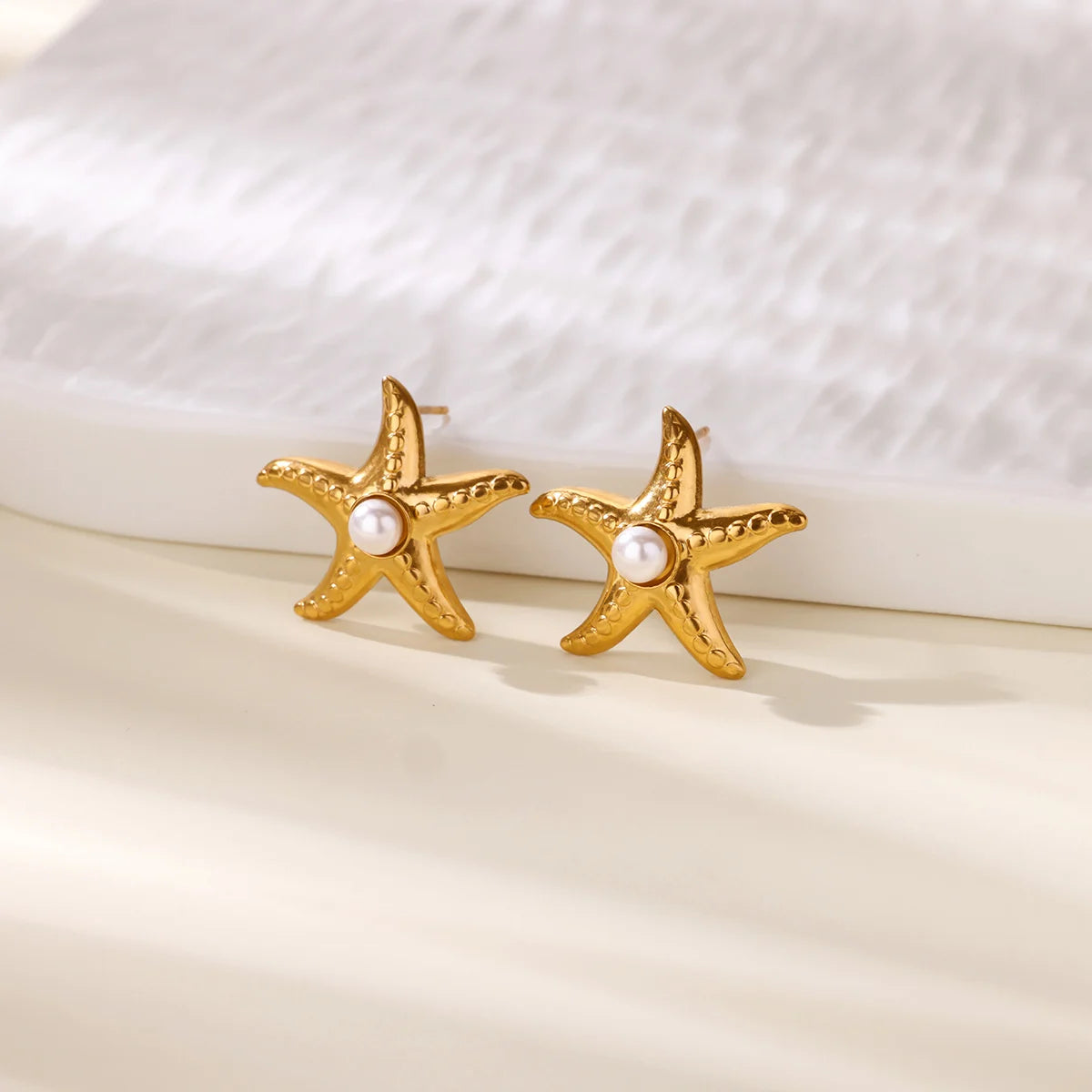 Gold Plated Starfish Pearl Stud Earrings