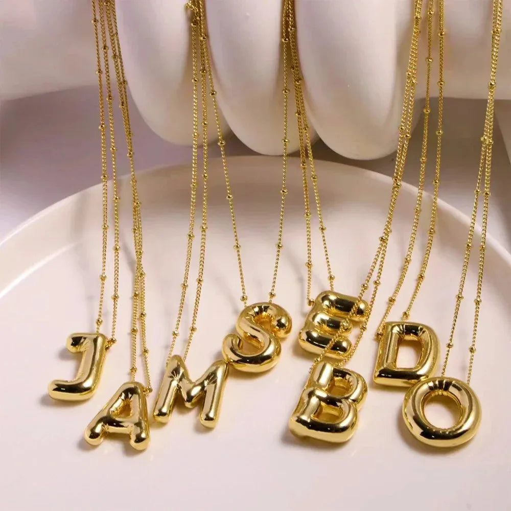 Delicate Chunky Alphabet Balloon Bubble Initial Pendant Necklace