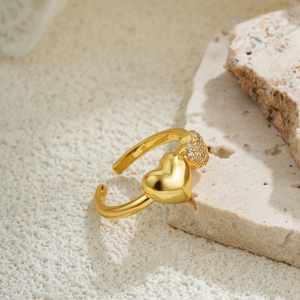 Double Heart Sparkling 18K Gold Plated Ring