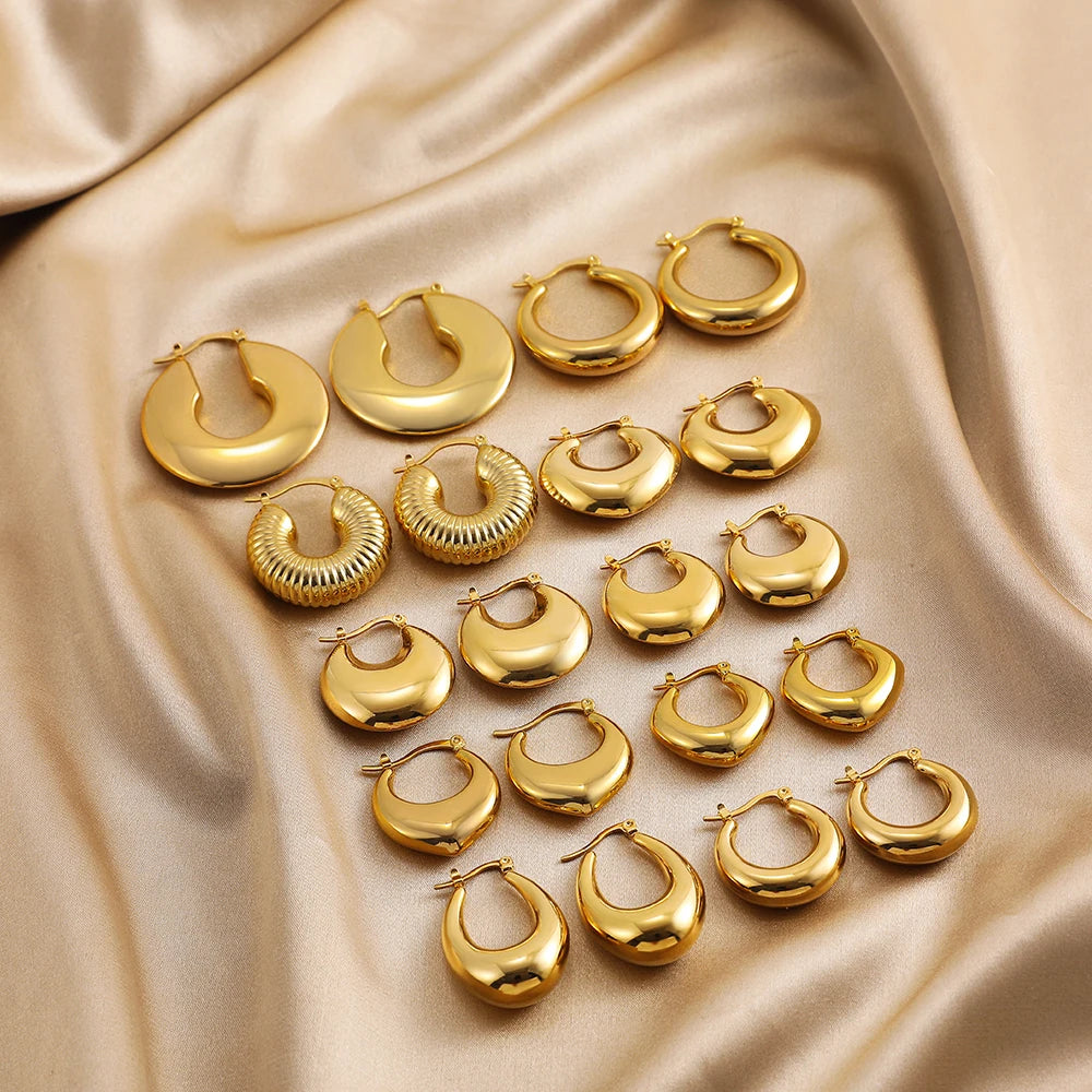 Vintage Chunky Gold Plated Thick Hoop Earrings