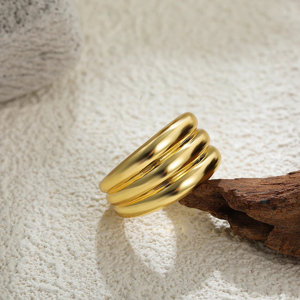 18K Gold Plated Multi-Layer Chunky Stainless Steel Ring