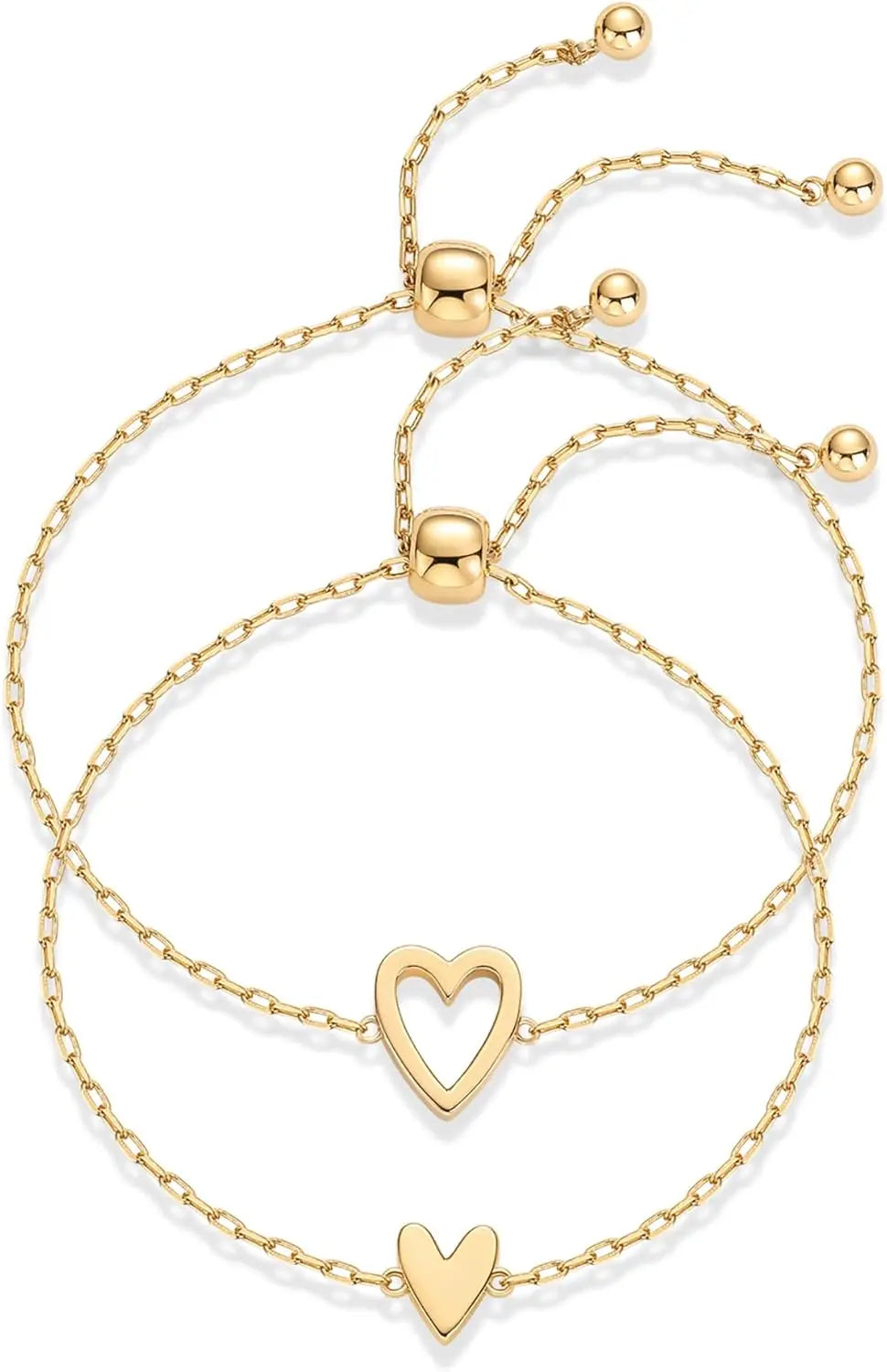 14K Gold Plated Matching Heart Charm Bracelet Set for Women