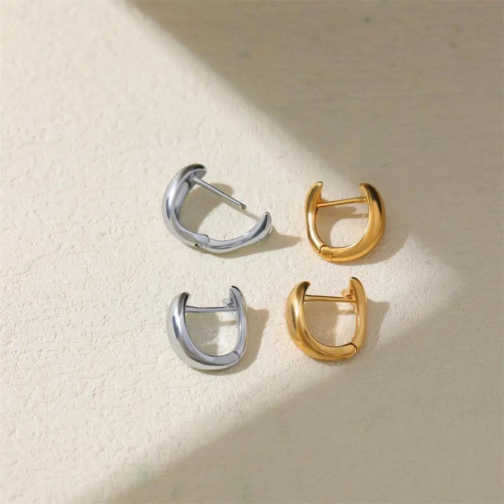 Gold Plated Glossy Dome Huggie Hoop Earrings