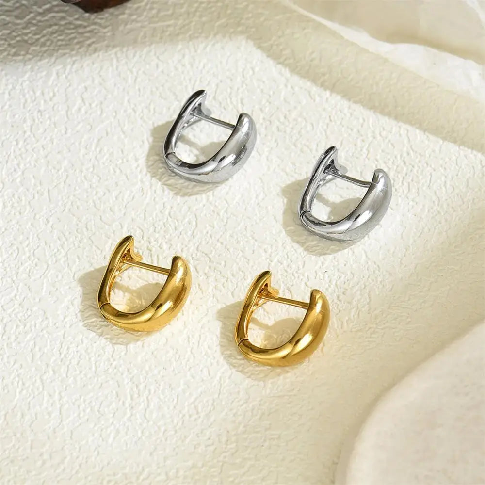 Gold Plated Glossy Dome Huggie Hoop Earrings