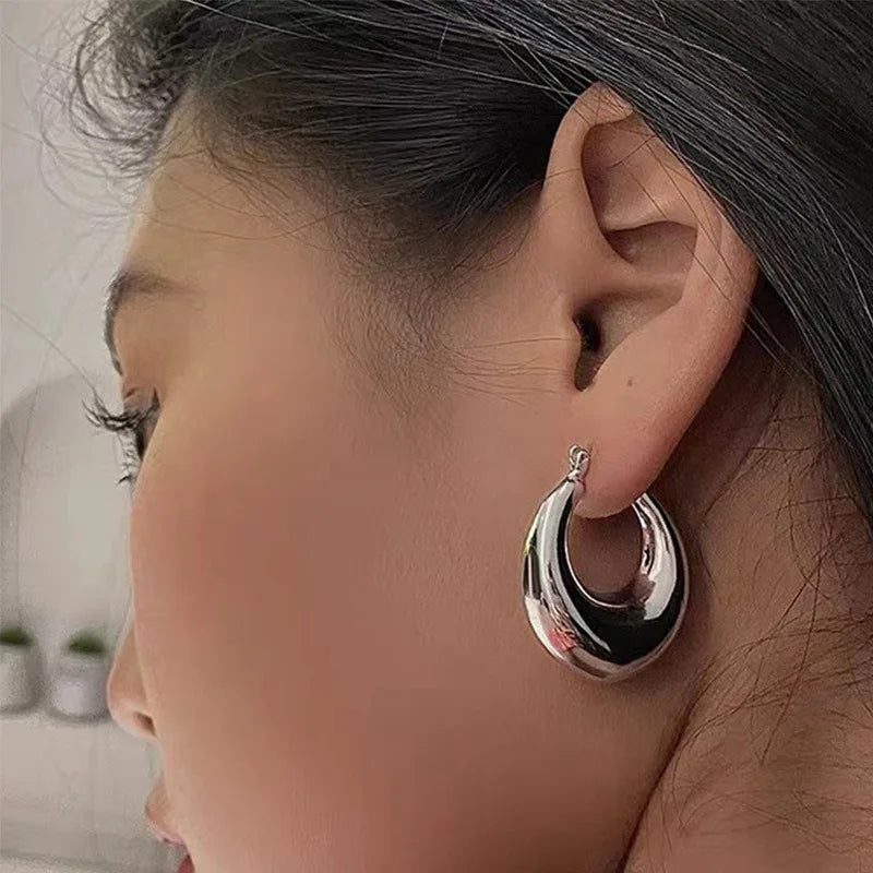 Vintage Chunky Gold Plated Thick Hoop Earrings