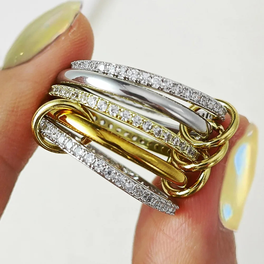 Two-Tone Five-Piece Stackable Zircon Ring Set