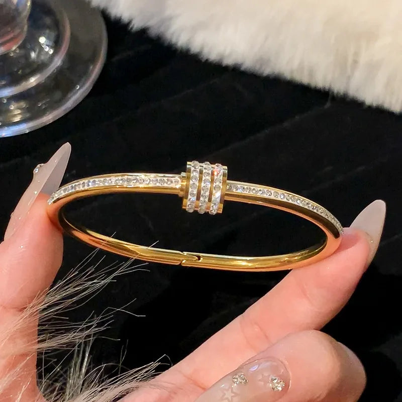 Gold Plated Triple-Ring Zircon Bangle