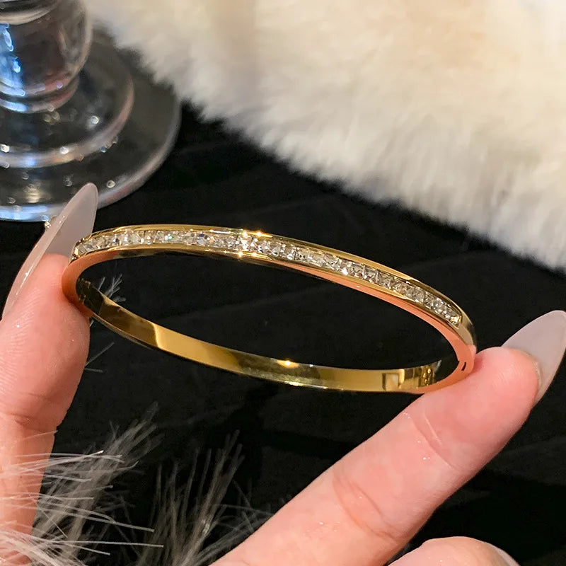 Gold Plated Channel-Set Zircon Bangle